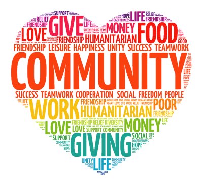 Rainbow heart with "Community" in center