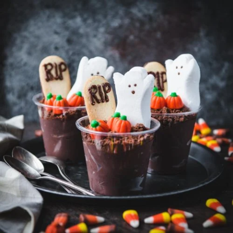 pudding dessert with ghosts