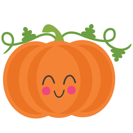 Smiling orange pumpkin with green stem and leaves