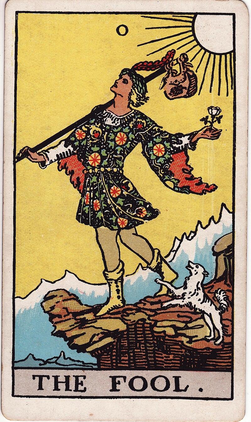 Tarot Card 0: The Fool as depicted in the Rider-Waite-Smith deck.